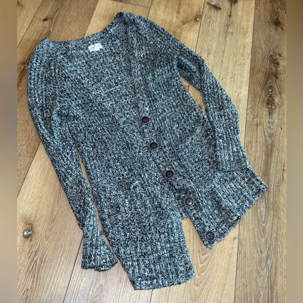 American Eagle Marled Knit Button Front Cardigan Sweater Gray White Women’s M - Picture 6 of 7